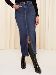 Friends Like These Indigo Blue Denim Split Front Midaxi Skirt - Image 1 of 4
