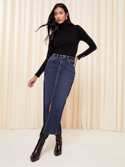 Friends Like These Indigo Blue Denim Split Front Midaxi Skirt - Image 2 of 4