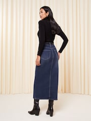 Friends Like These Indigo Blue Denim Split Front Midaxi Skirt - Image 3 of 4