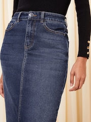 Friends Like These Indigo Blue Denim Split Front Midaxi Skirt - Image 4 of 4