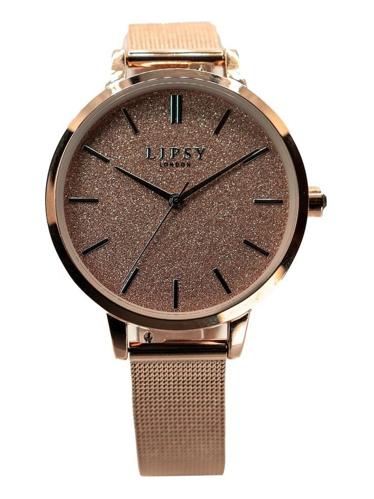 Lipsy Brown 2 Strap Leather Mesh Watch - Image 1 of 2