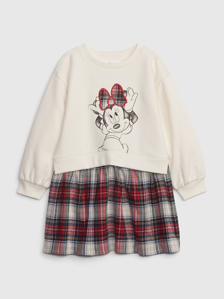 Gap Cream & Red Check Disney 2-in-1 Sweatshirt Dress (12mths-5yrs) - Image 1 of 3