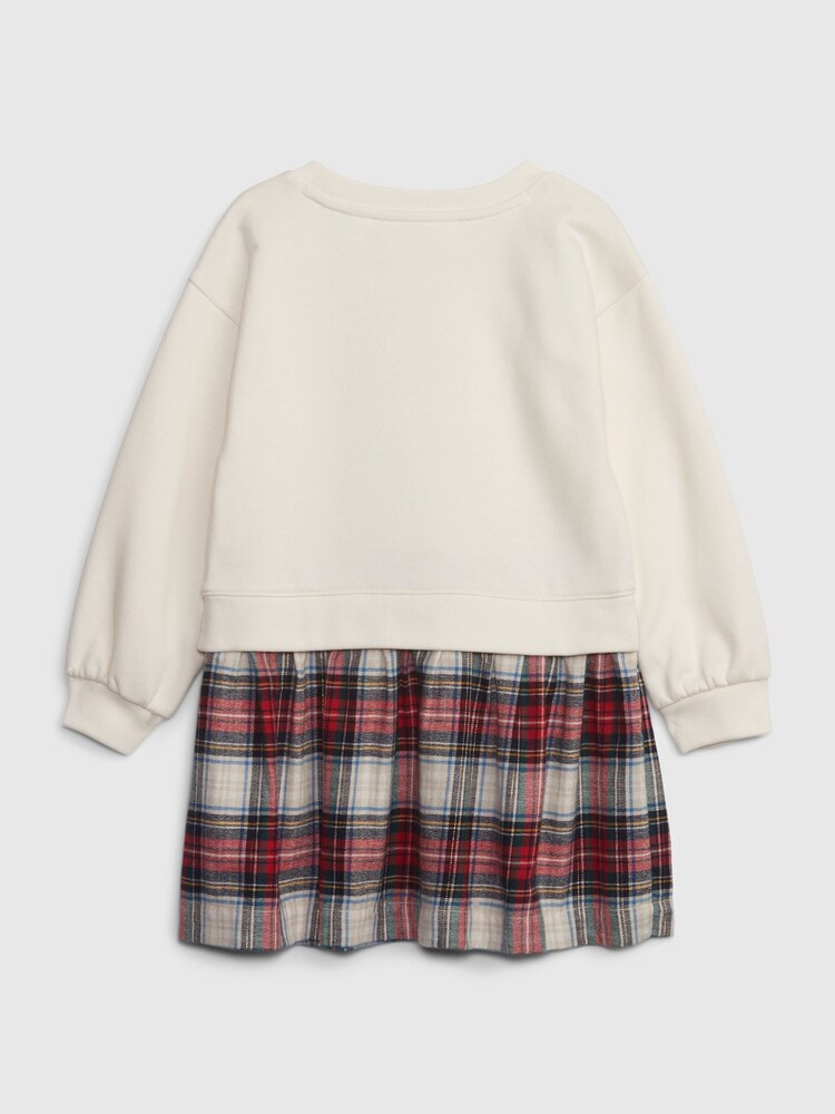 Gap Cream & Red Check Disney 2-in-1 Sweatshirt Dress (12mths-5yrs) - Image 2 of 3