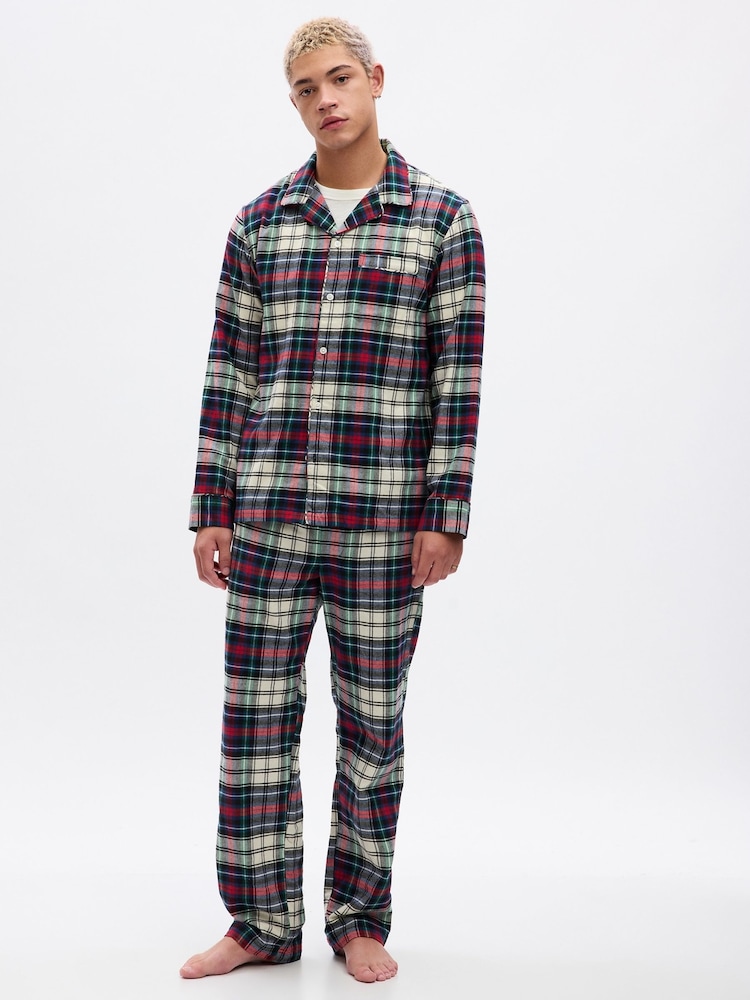 Gap Green, Red & White Flannel Check Family Christmas Long Sleeve Pyjama Shirt & Bottoms - Image 1 of 1