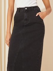 Friends Like These Black Godet Denim Maxi Skirt - Image 2 of 4