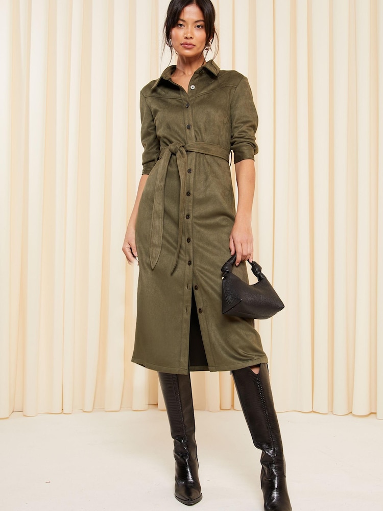 Friends Like These Khaki Green Suedette Maxi Dress - Image 1 of 1 Friends Like These Khaki Green Suedette Maxi Dress - Image 1 of 1
