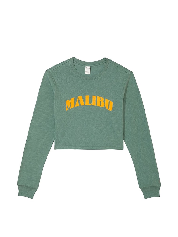 Victoria's Secret PINK Fresh Forest Green Cotton Slub Cropped Boxy Long Sleeve T-Shirt - Image 3 of 3