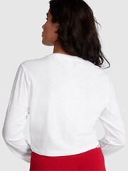 Victoria's Secret PINK Optic White Cotton Slub Cropped Boxy Long Sleeve T-Shirt - Image 2 of 3
