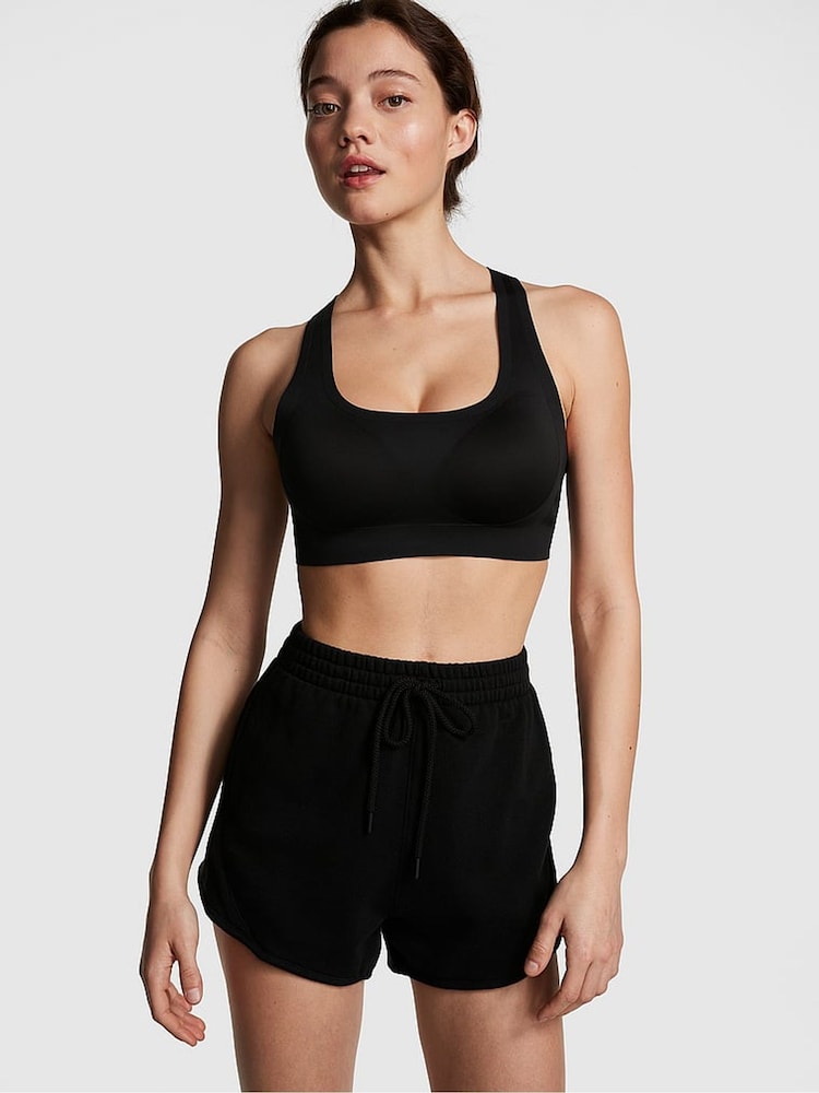 Victoria's Secret PINK Pure Black Fleece Ribbed Cotton Shorts - Image 1 of 3