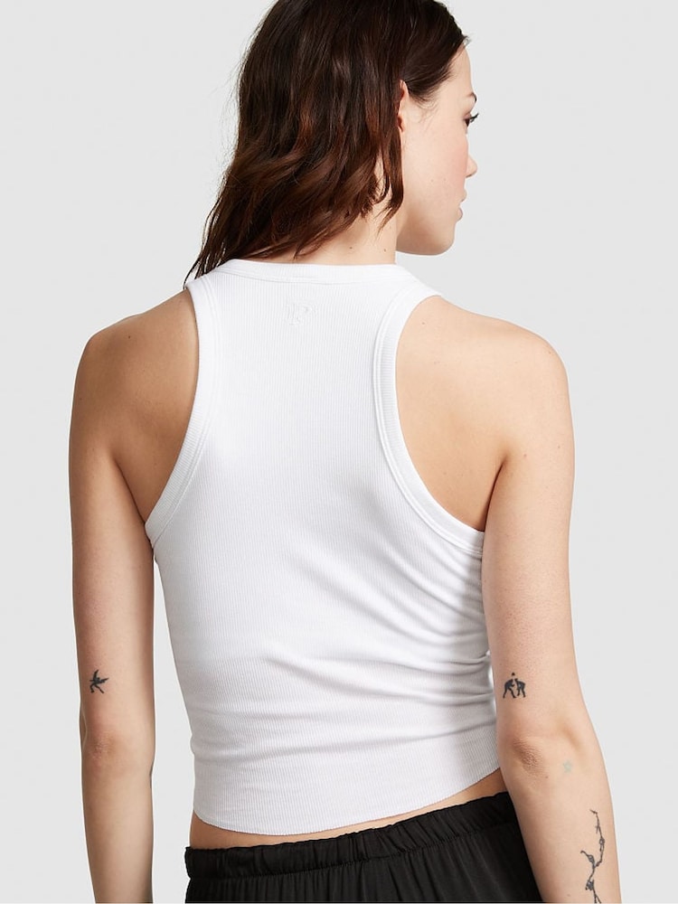 Victoria's Secret PINK Optic White High Neck Shrunken Rib Tank Top - Image 2 of 3