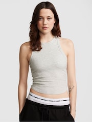 Victoria's Secret PINK Heather Stone Grey High Neck Shrunken Rib Tank Top - Image 1 of 3
