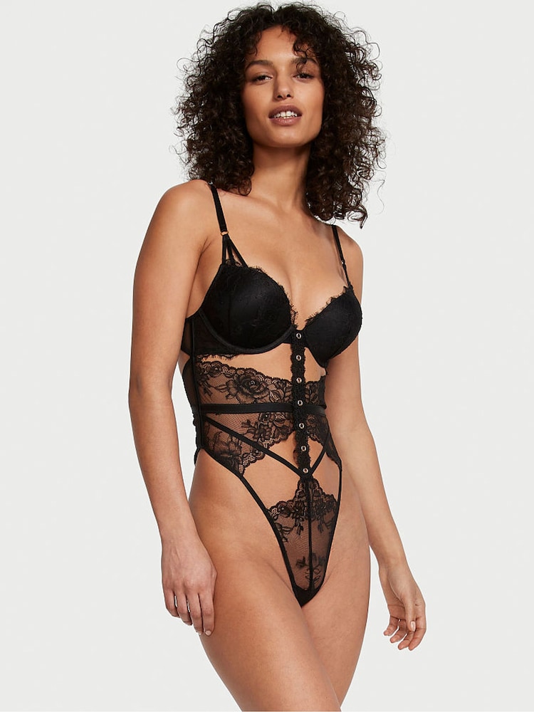 Victoria's Secret Black Bombshell Eyelet Lace Bodysuit - Image 1 of 3