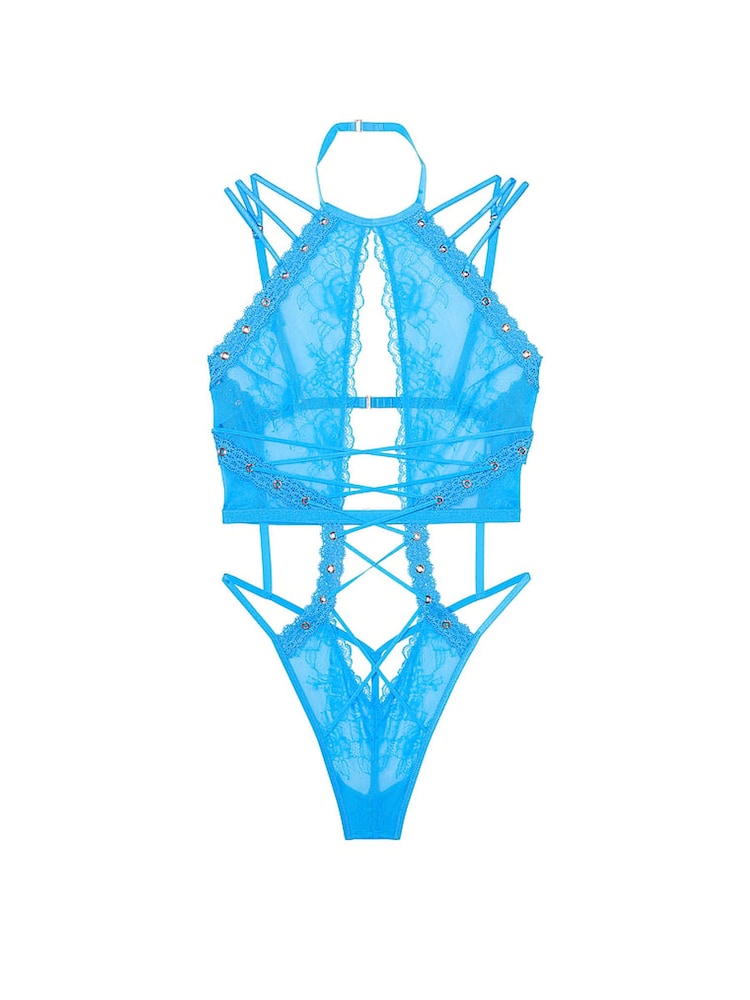 Victoria's Secret Capri Blue High Neck Eyelet Bodysuit - Image 3 of 3