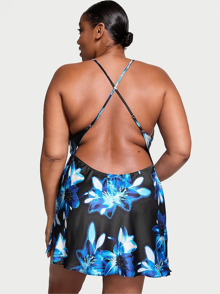 Victoria's Secret Dramatic Floral Black Satin Open Back Slip - Image 2 of 3
