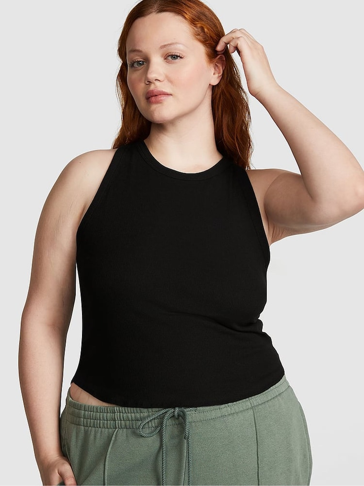 Victoria's Secret PINK Pure Black High Neck Shrunken Rib Tank Top - Image 1 of 3