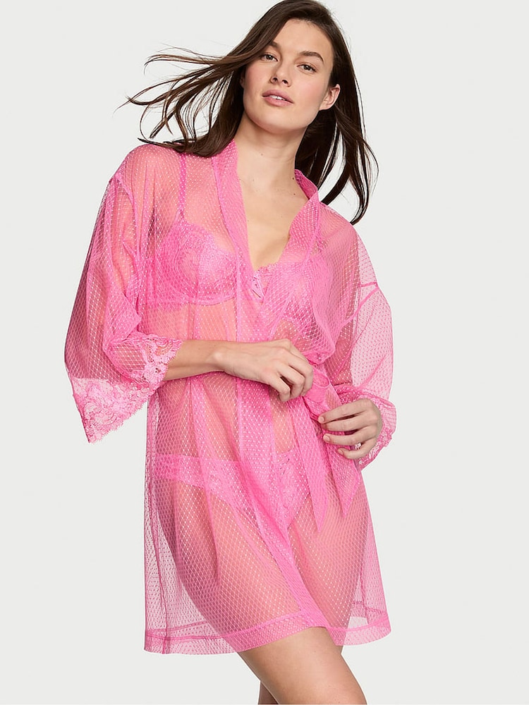 Victoria's Secret Tickled Pink Boho Floral Embroidered Dressing Gown - Image 1 of 1 Victoria's Secret Tickled Pink Boho Floral Embroidered Dressing Gown - Image 1 of 1