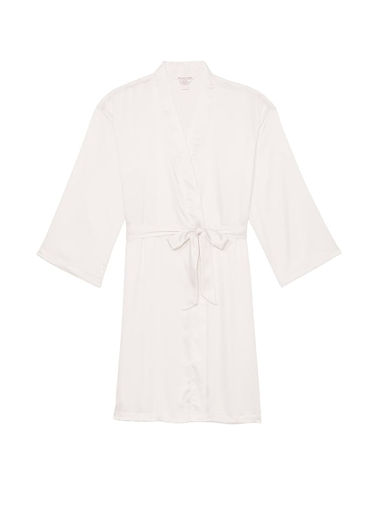 Victoria's Secret Coconut White Bridal Satin Midi Robe - Image 3 of 3