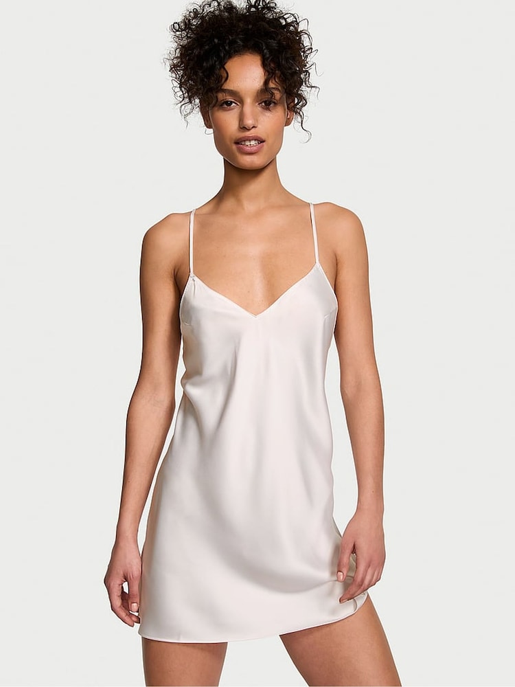 Victoria's Secret Coconut White Mini Satin Open Back Slip - Image 2 of 3