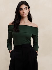 Banana Republic Green Serena Off-Shoulder Top - Image 1 of 4