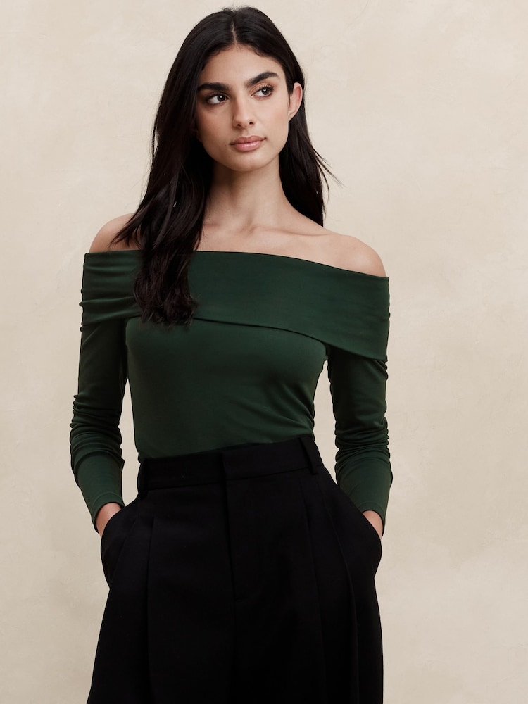 Banana Republic Green Serena Off-Shoulder Top - Image 1 of 4