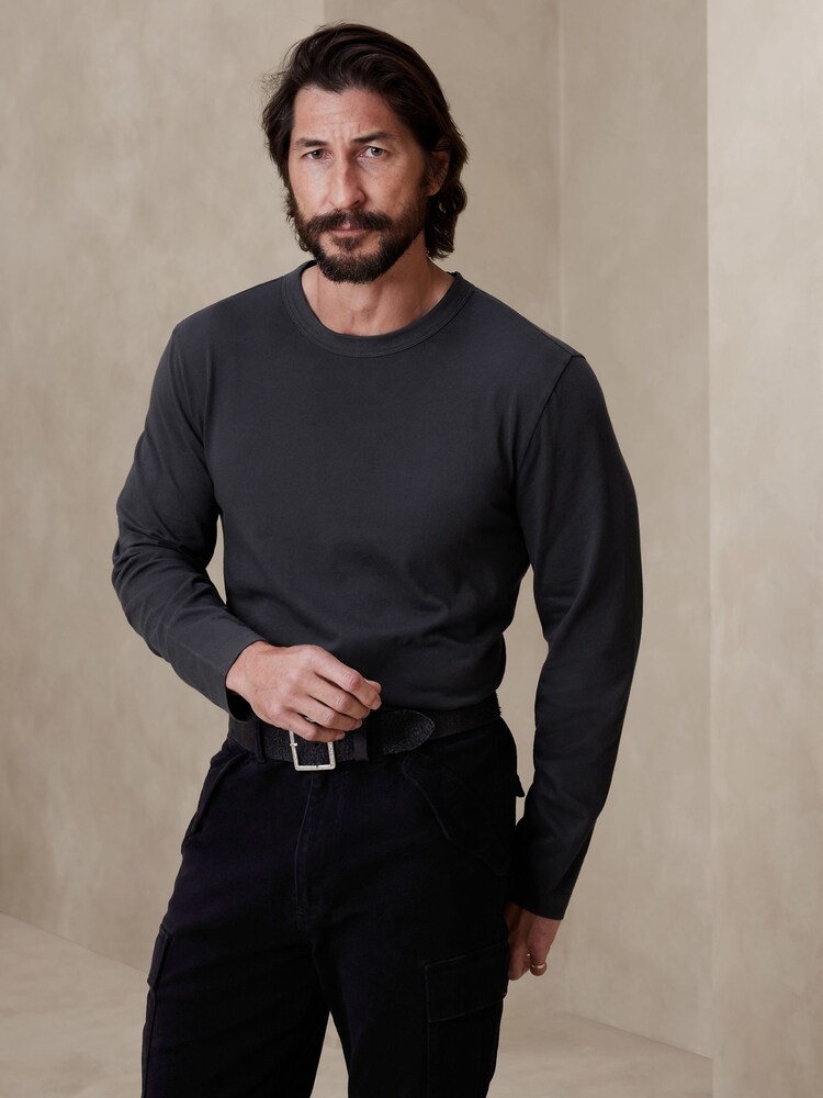 Schwarz - Banana Republic Langärmeliges Shirt mit weicher Waschung - Bild 1 von 1