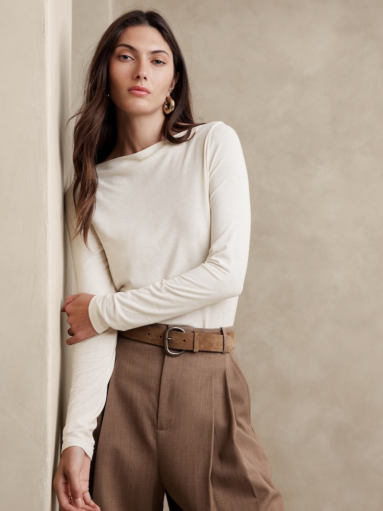 Banana Republic Cream Aleah Boatneck Top - Image 1 of 1 Banana Republic Cream Aleah Boatneck Top - Image 1 of 1