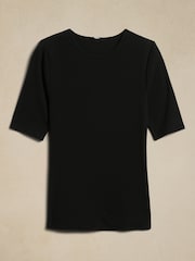 Banana Republic Black Ribbed Half-Sleeve T-Shirt - Image 2 of 2