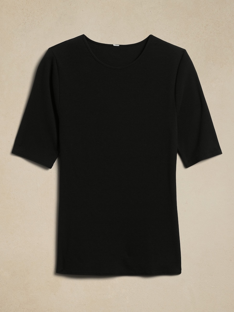 Negro - Camiseta de canalé con media manga de Banana Republic - Imagen 2 de 2 Negro - Camiseta de canalé con media manga de Banana Republic - Imagen 2 de 2