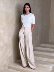 Banana Republic White Ribbed Half-Sleeve T-Shirt - Image 3 of 5