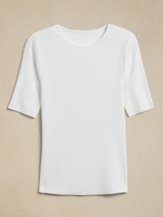 Banana Republic White Ribbed Half-Sleeve T-Shirt - Image 5 of 5