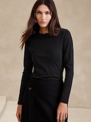 Banana Republic Black Refined Crew Neck Long Sleeve Top - Image 1 of 1