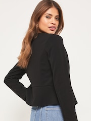 Lipsy Black Twill Cropped Collarless Blazer Jacket - Image 2 of 4