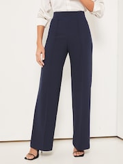 Lipsy Navy Blue Twill High Waist Wide Leg Tailored Trousers - Image 1 of 4
