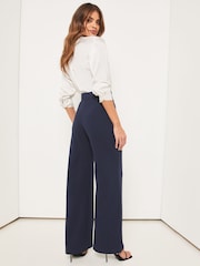 Lipsy Navy Blue Twill High Waist Wide Leg Tailored Trousers - Image 2 of 4