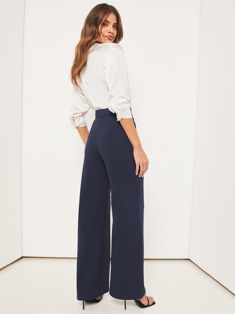 Lipsy Navy Blue Twill High Waist Wide Leg Tailored Trousers - Image 2 of 4