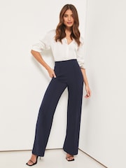 Lipsy Navy Blue Twill High Waist Wide Leg Tailored Trousers - Image 3 of 4