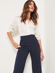 Lipsy Navy Blue Twill High Waist Wide Leg Tailored Trousers - Image 4 of 4
