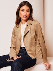 Lipsy Camel Petite Suedette Biker Jacket - Image 1 of 4