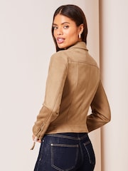 Lipsy Camel Petite Suedette Biker Jacket - Image 2 of 4