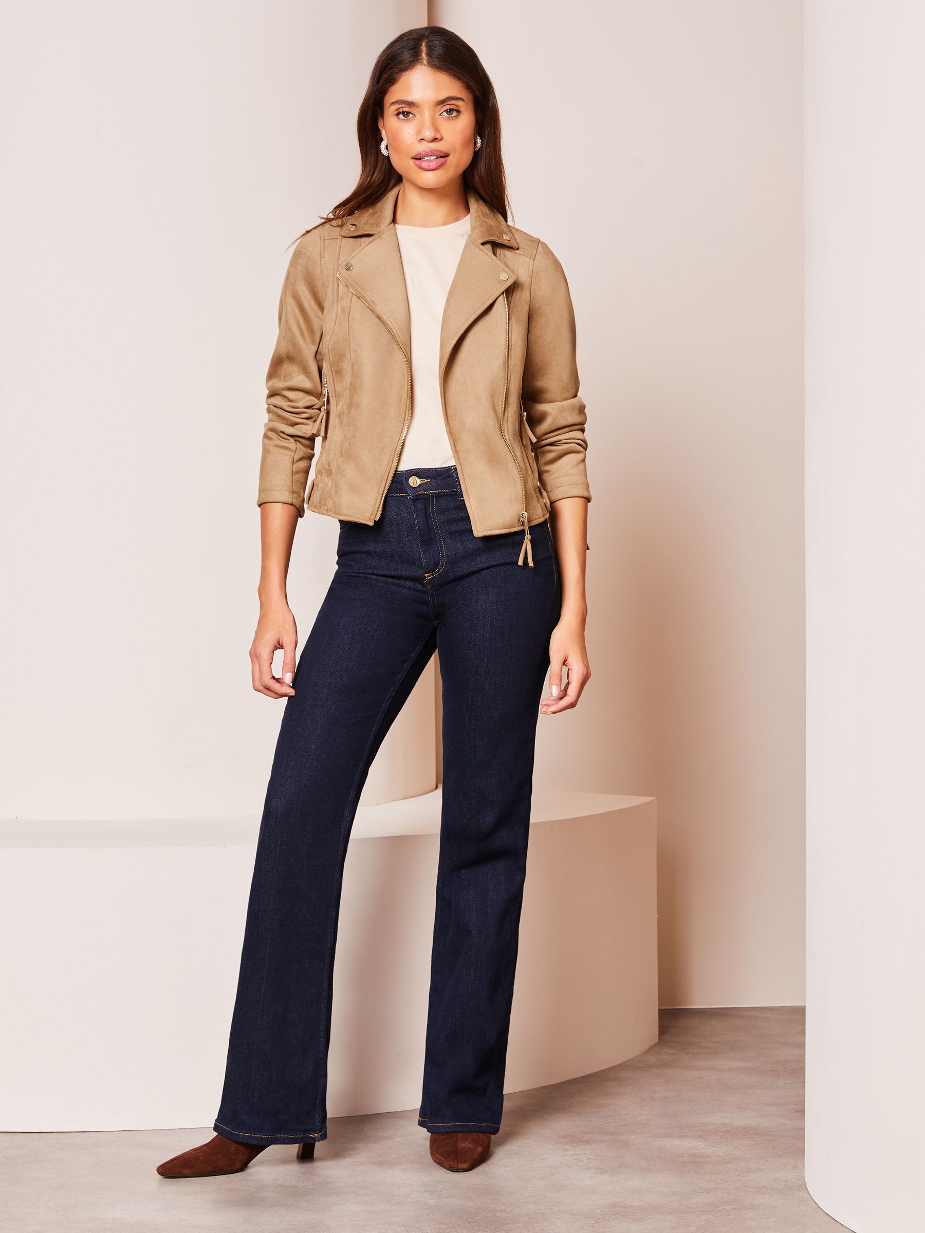 Buy Lipsy Camel Petite Suedette Biker Jacket from Next Luxembourg