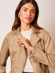 Lipsy Camel Petite Suedette Biker Jacket - Image 4 of 4