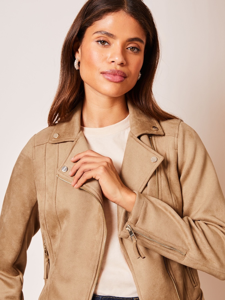 Lipsy Camel Petite Suedette Biker Jacket - Image 4 of 4