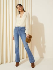 Friends Like These Cream Long Sleeve Grandad Collar Dobby Blouse - Image 2 of 4