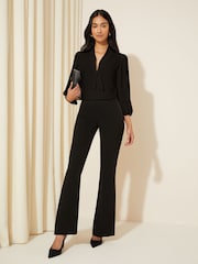 Friends Like These Black V Neck Bow Front 3/4 Sleeve Blouse - Image 2 of 4