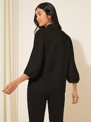 Friends Like These Black V Neck Bow Front 3/4 Sleeve Blouse - Image 4 of 4