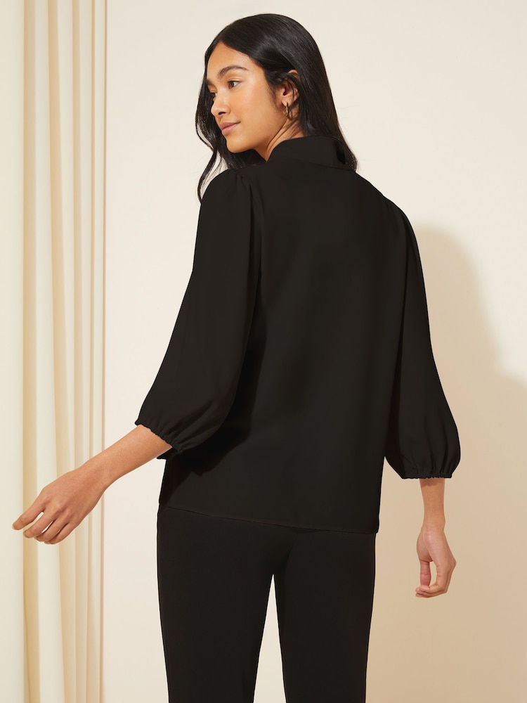 Friends Like These Black V Neck Bow Front 3/4 Sleeve Blouse - Image 4 of 4