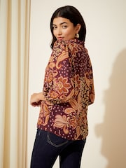 Friends Like These Pink Floral V Neck Bow Front 3/4 Sleeve Blouse - Image 4 of 4