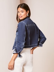Lipsy Dark Blue Crop Denim Jacket - Image 2 of 4