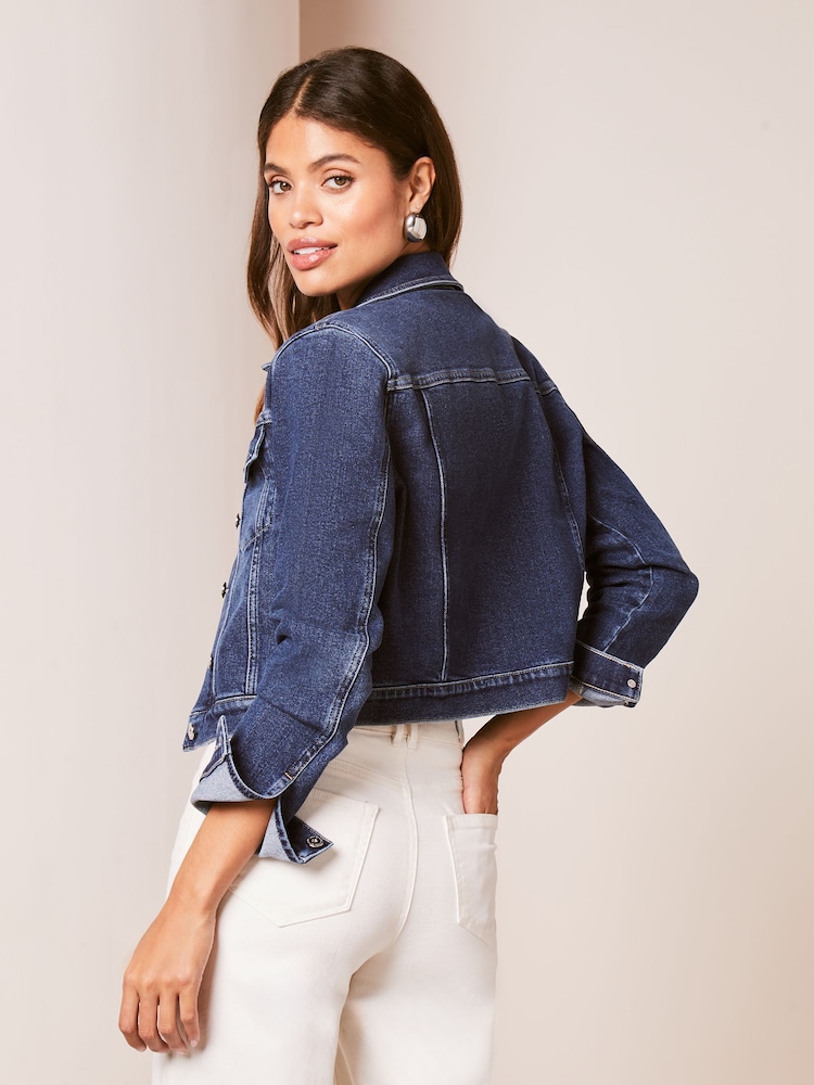 Lipsy Dark Blue Crop Denim Jacket - Image 2 of 4