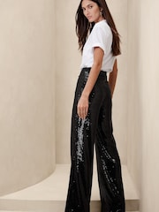 Banana Republic Black Dita Sequin Wide-Leg Trousers - Image 2 of 5